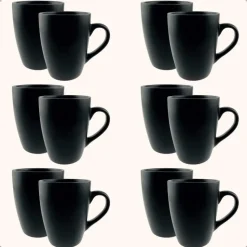 OTIX Koffiekopjes met Oor Koffietassen Set van 12 Mat Zwart 340ml