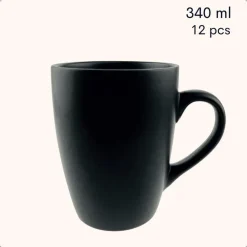 OTIX Koffiekopjes met Oor Koffietassen Set van 12 Mat Zwart 340ml