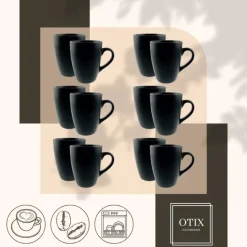 OTIX Koffiekopjes met Oor Koffietassen Set van 12 Mat Zwart 340ml