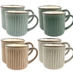 OTIX Koffiekopjes met Oor Set van 8 Koffietassen Aardewerk 200 ml MOSS