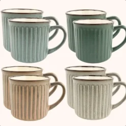 OTIX Koffiekopjes met Oor Set van 8 Koffietassen Aardewerk 200 ml MOSS