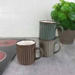 OTIX Koffiekopjes met Oor Set van 8 Koffietassen Aardewerk 200 ml MOSS