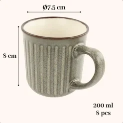 OTIX Koffiekopjes met Oor Set van 8 Koffietassen Aardewerk 200 ml MOSS