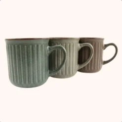 OTIX Koffiekopjes met Oor Set van 8 Koffietassen Aardewerk 200 ml MOSS