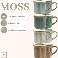 OTIX Koffiekopjes met Oor Set van 8 Koffietassen Aardewerk 200 ml MOSS
