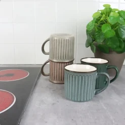 OTIX Koffiekopjes met Oor Koffietassen Set van 8 Aardewerk 250 ml MOSS