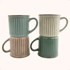 OTIX Koffiekopjes met Oor Koffietassen Set van 8 Aardewerk 250 ml MOSS