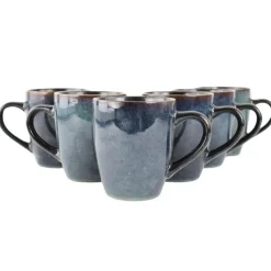 OTIX Koffiekopjes met Oor Set van 6 Koffietassen Theemok 350ml Aardewerk EBONY