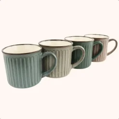 OTIX Koffiekopjes met Oor Koffietassen Set van 4 Aardewerk 250 ml MOSS