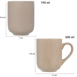 OTIX Koffiekopjes Set van 12 Kopjes Met Oor 300ml Zonder Oor 190ml