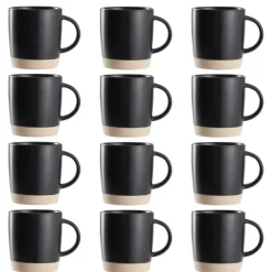 OTIX Koffiekopjes Theemokken Koffietassen Set van 12 Zwart 310 ml Aardewerk