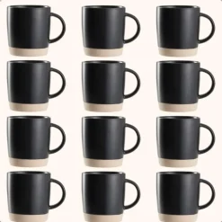 OTIX Koffiekopjes Theemokken Koffietassen Set van 12 Zwart 310 ml Aardewerk