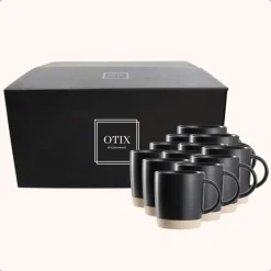 OTIX Koffiekopjes Theemokken Koffietassen Set van 12 Zwart 310 ml Aardewerk