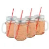 OTIX Mason jar Drinkbeker met Rietje Set van 4 Zilvere dop 450 ml