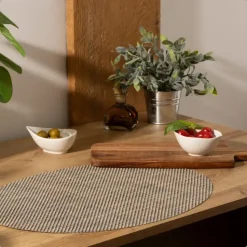 OTIX Placemats Set van 6 Kunststof Ovaal Zwart Wit Onderleggers 48x35cm