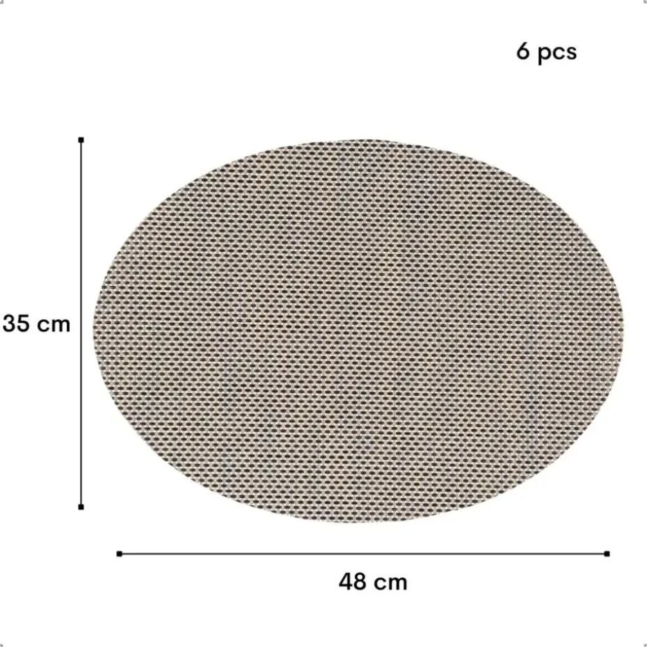 OTIX Placemats Set van 6 Kunststof Ovaal Zwart Wit Onderleggers 48x35cm