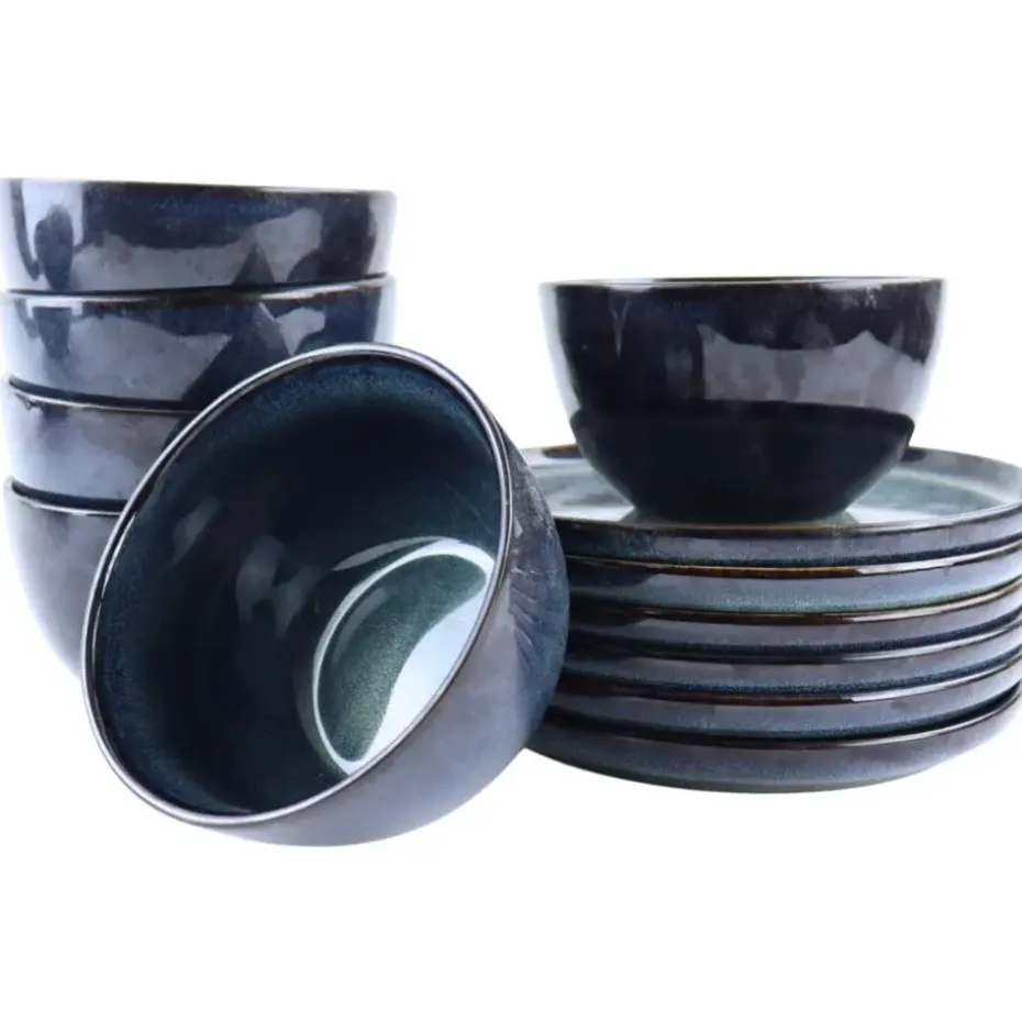 OTIX Serviesset 6 Persoons met Bordenset Soepkommen 600ml Schaaltjes EBONY