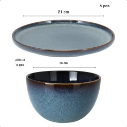 OTIX Serviesset 6 Persoons met Bordenset Soepkommen 600ml Schaaltjes EBONY