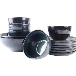 OTIX Serviesset 6 Persoons met Bordenset Soepkommen Serveerschaal EBONY