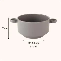 OTIX Soepkommen met Oor 6 stuks Grijs Soeptassen 510ml Aardewerk
