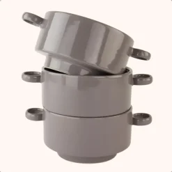 OTIX Soepkommen met Oor 6 stuks Grijs Soeptassen 510ml Aardewerk