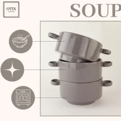 OTIX Soepkommen met Oor 6 stuks Grijs Soeptassen 510ml Aardewerk