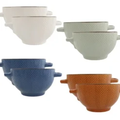OTIX Soepkommen met Oor Set van 8 Verschillende kleuren Aardewerk 680 ml
