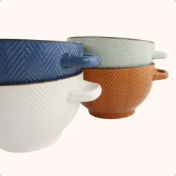OTIX Soepkommen met Oor Set van 8 Verschillende kleuren Aardewerk 680 ml