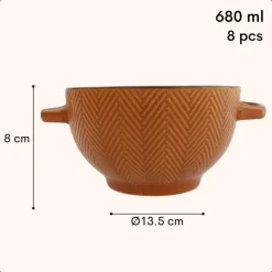 OTIX Soepkommen met Oor Set van 8 Verschillende kleuren Aardewerk 680 ml