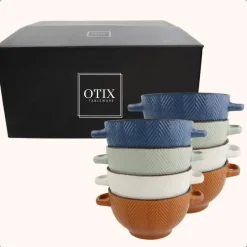 OTIX Soepkommen met Oor Set van 8 Verschillende kleuren Aardewerk 680 ml