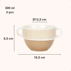 OTIX Soepkommen met Oor Set van 6 Stuks Soeptassen 500 ml Diverse kleuren