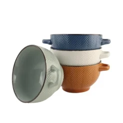 OTIX Soepkommen met Oor Set van 4 Verschillende kleuren Soeptassen Aardewerk