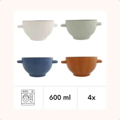 OTIX Soepkommen met Oor Set van 4 Verschillende kleuren Soeptassen Aardewerk