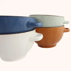 OTIX Soepkommen met Oor Set van 4 Verschillende kleuren Soeptassen Aardewerk