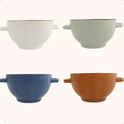 OTIX Soepkommen met Oor Set van 4 Verschillende kleuren Soeptassen Aardewerk