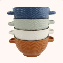 OTIX Soepkommen met Oor Set van 4 Verschillende kleuren Soeptassen Aardewerk