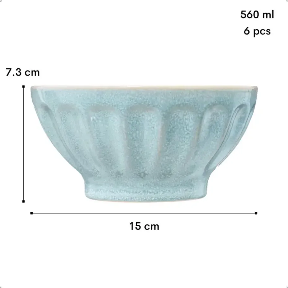 OTIX Soepkommen Zonder Oor Set van 6 Schaaltjes 560ml Licht Blauw Aardewerk ELM