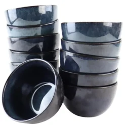 OTIX Soepkommen zonder Oor 12 Schaaltjes 600ml Blauw Aardewerk EBONY