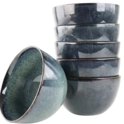 OTIX Soepkommen zonder Oor Set van 6 Schaaltjes 600ml Blauw Aardewerk EBONY