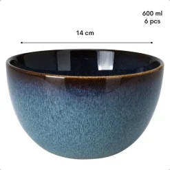 OTIX Soepkommen zonder Oor Set van 6 Schaaltjes 600ml Blauw Aardewerk EBONY