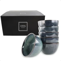 OTIX Soepkommen zonder Oor Set van 6 Schaaltjes 600ml Blauw Aardewerk EBONY