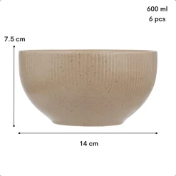OTIX Soepkommen Zonder Oor Set van 6 Schaaltjes 600ml Caramel Aardewerk TEAK