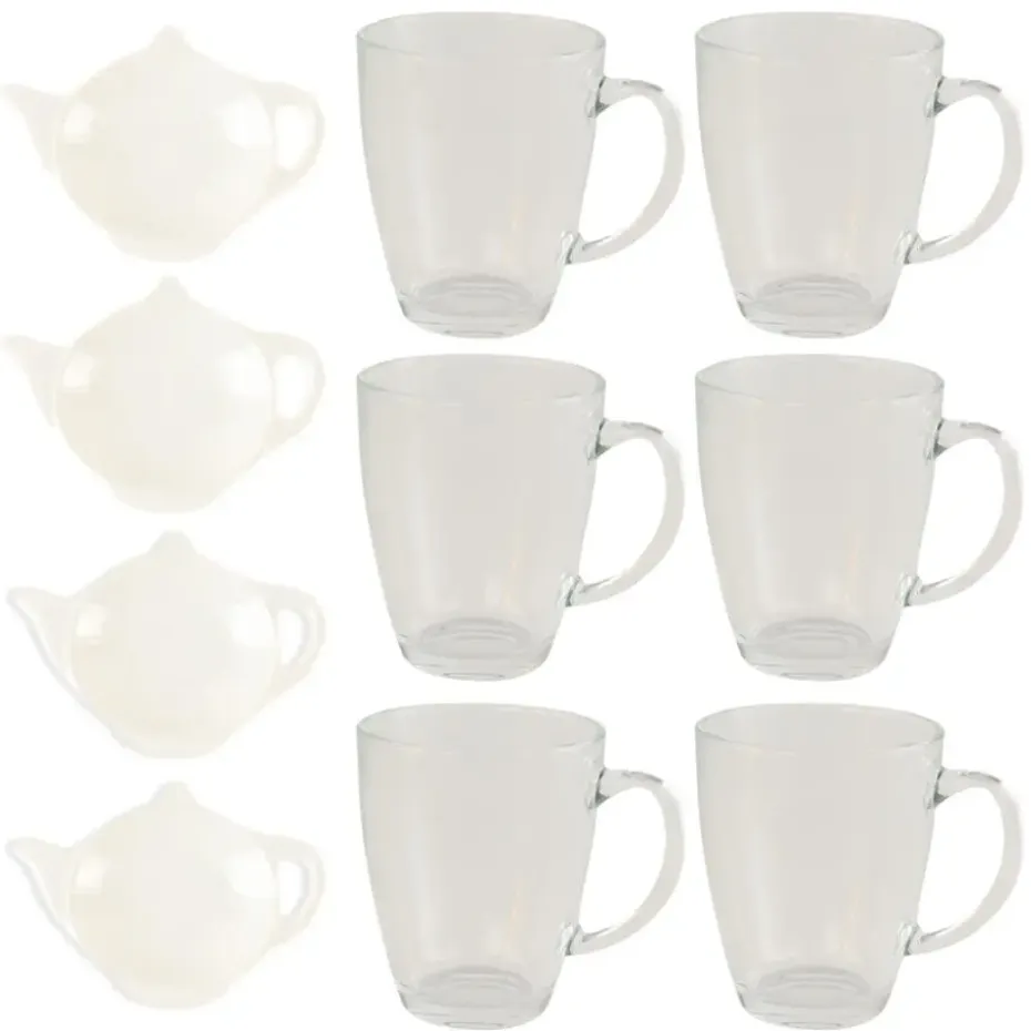 OTIX Theeglazen 6 stuks met 4 Theezakjeshouders Porcelein 350 ml Glas