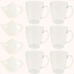 OTIX Theeglazen 6 stuks met 4 Theezakjeshouders Porcelein 350 ml Glas