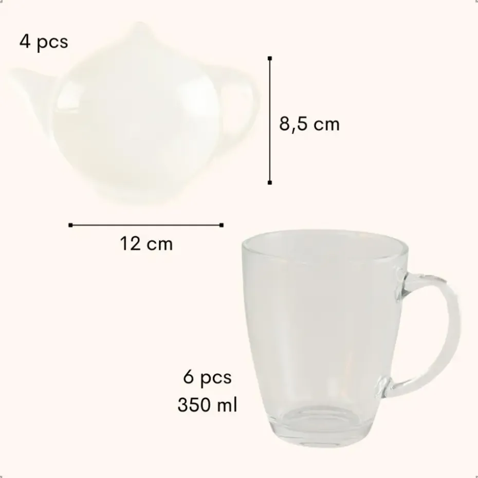 OTIX Theeglazen 6 stuks met 4 Theezakjeshouders Porcelein 350 ml Glas