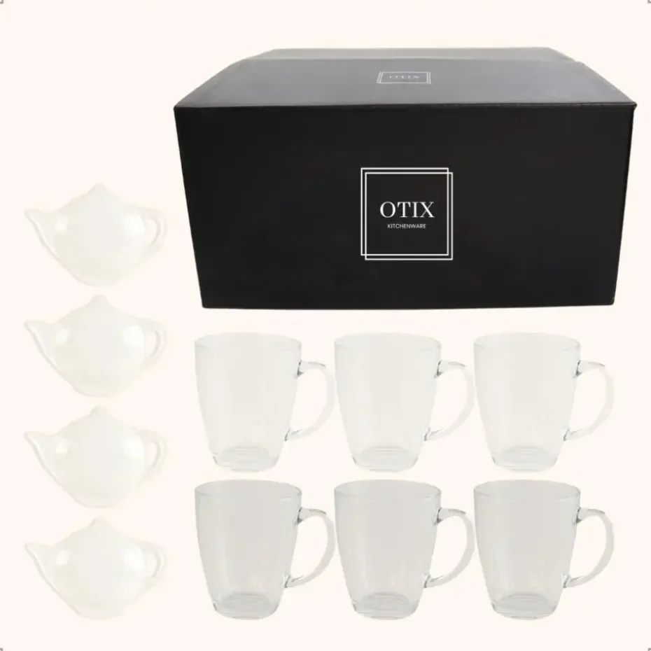 OTIX Theeglazen 6 stuks met 4 Theezakjeshouders Porcelein 350 ml Glas