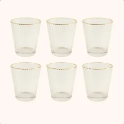 OTIX Waterglazen Set van 6 Stapelbaar 350 ml Met gouden rand Reliëf Ribbel