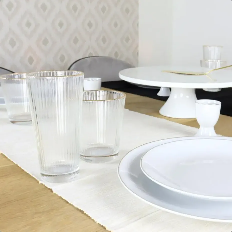 OTIX Waterglazen Set van 6 Stapelbaar 350 ml Met gouden rand Reliëf Ribbel