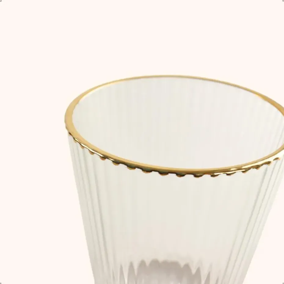 OTIX Waterglazen Set van 6 Stapelbaar 350 ml Met gouden rand Reliëf Ribbel