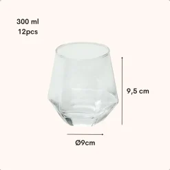 OTIX Waterglazen Set van 12 300ml Diamant vorm Transparant Glas